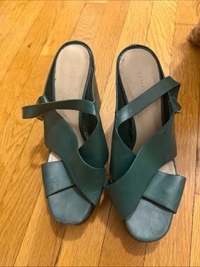 Charles&keith Emerald Green Leather Crisscross Mules